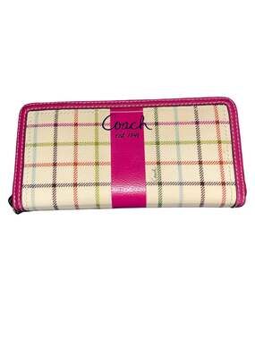 Coach Heritage Tattersall Plaid Zip Around Long Wallet